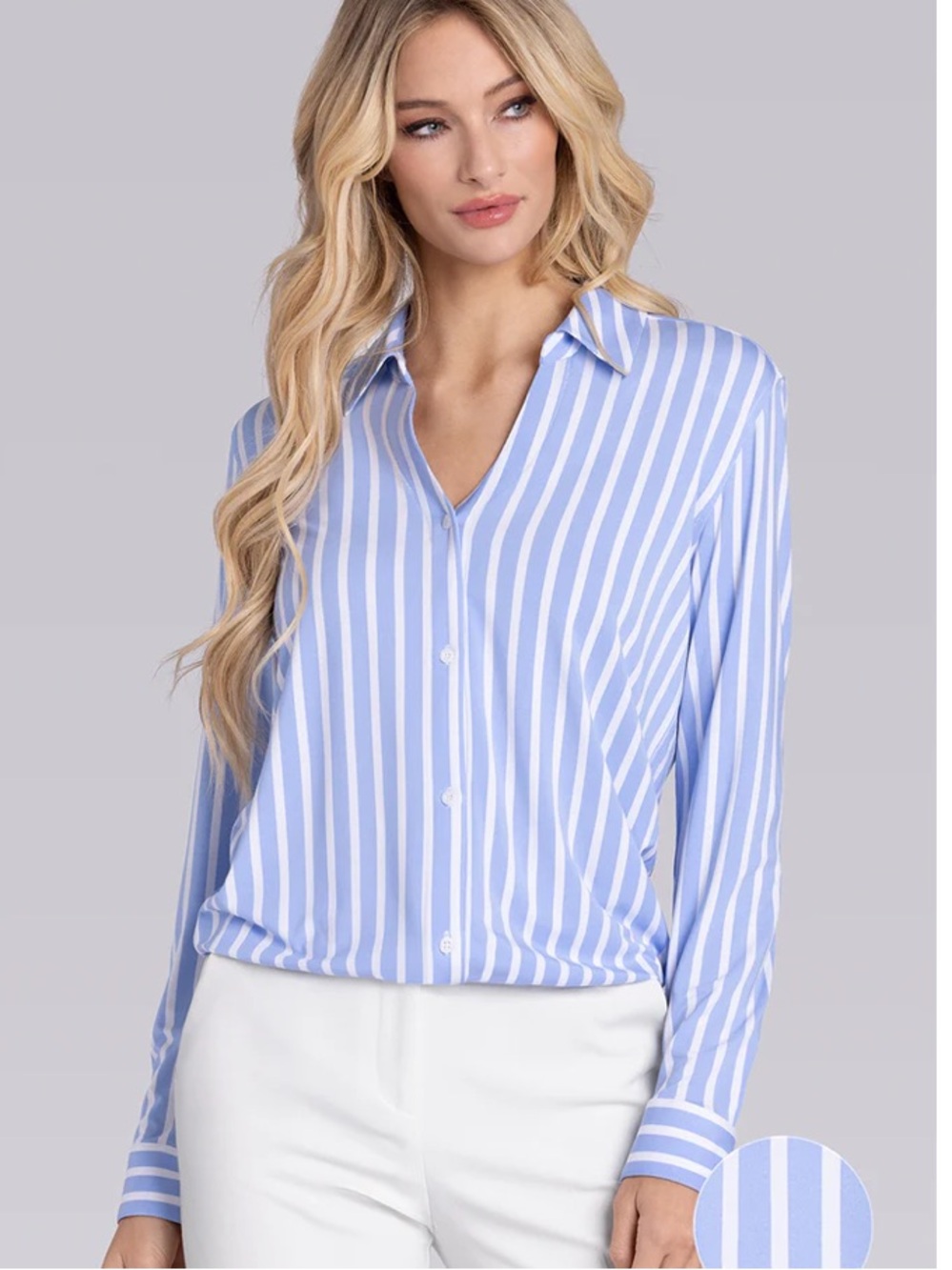 Butter cloth Icy Bamboo  Blue & White  Stripe Shirt-S NWOT , bamboo blend